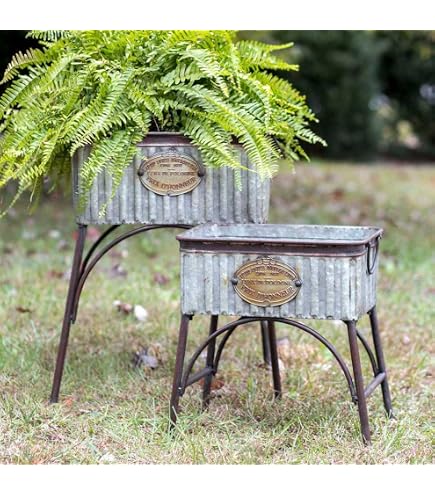 Col House Designs Support Métal 'Vintage Flower Market' – Jardinière Décorative Style Ferme Moderne – 25x38x15 Cm