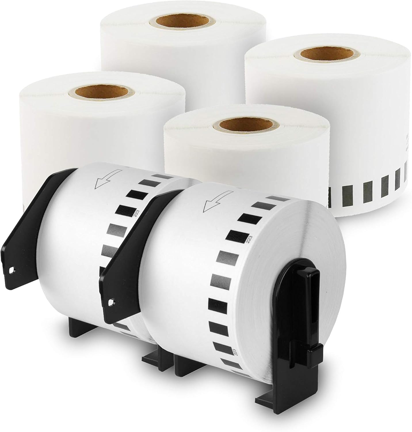 enKo - Compatible DK-2223 Continuous Paper Labels (2 Inch x 100 Feet) Compatible for Brother QL Label Printers - 6 Rolls + 2 Refillable Cartridges : Office Products