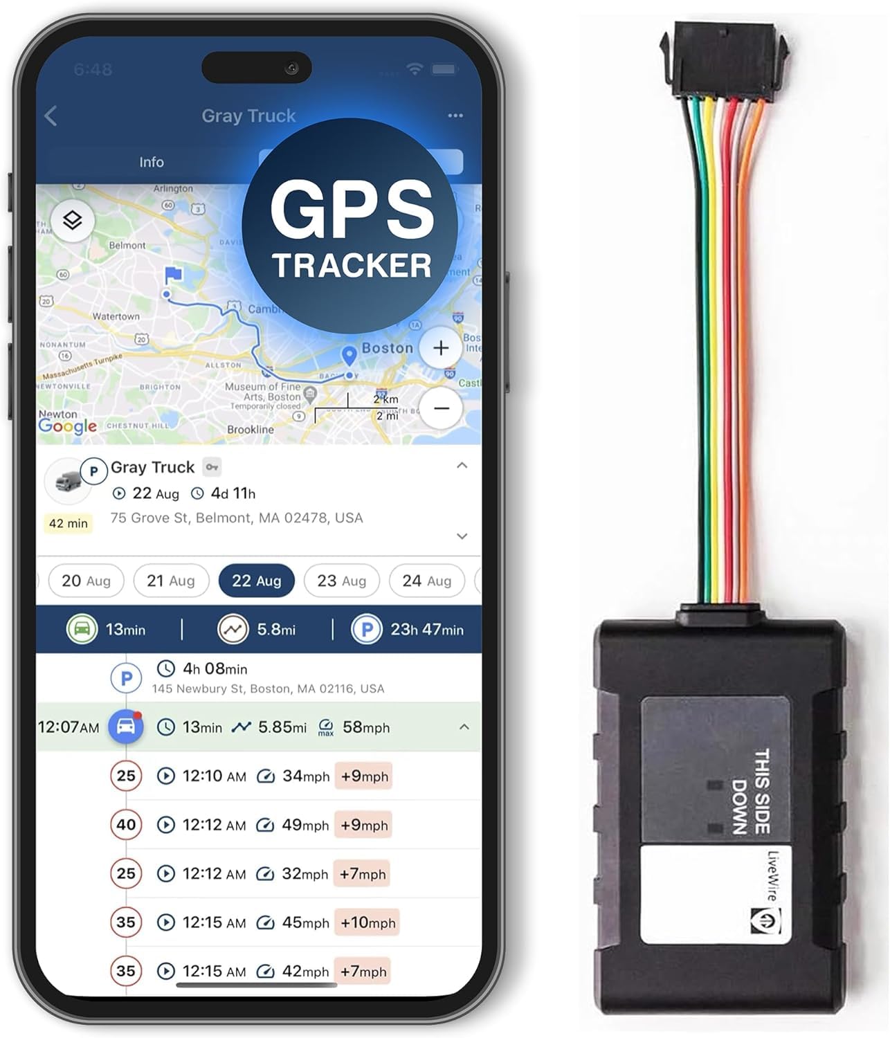 Brickhouse Security Livewire 4 4G LTE Auto GPS Tracker, Real Time Vehicle and Fleet Tracking, Geofencing, & Speed Alerts for Car & Trailer Vehicles, No Batteries Required, Subscription Plans Available