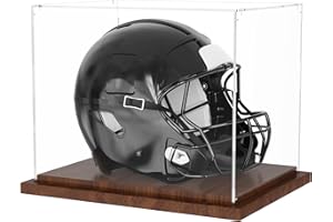 VGMiu Football Helmet Display Case with Wood Base, Clear Acrylic Helmet Display Box Dustproof Displays Case for Helmets, Sports Collectibles, Memorabilia Displays
