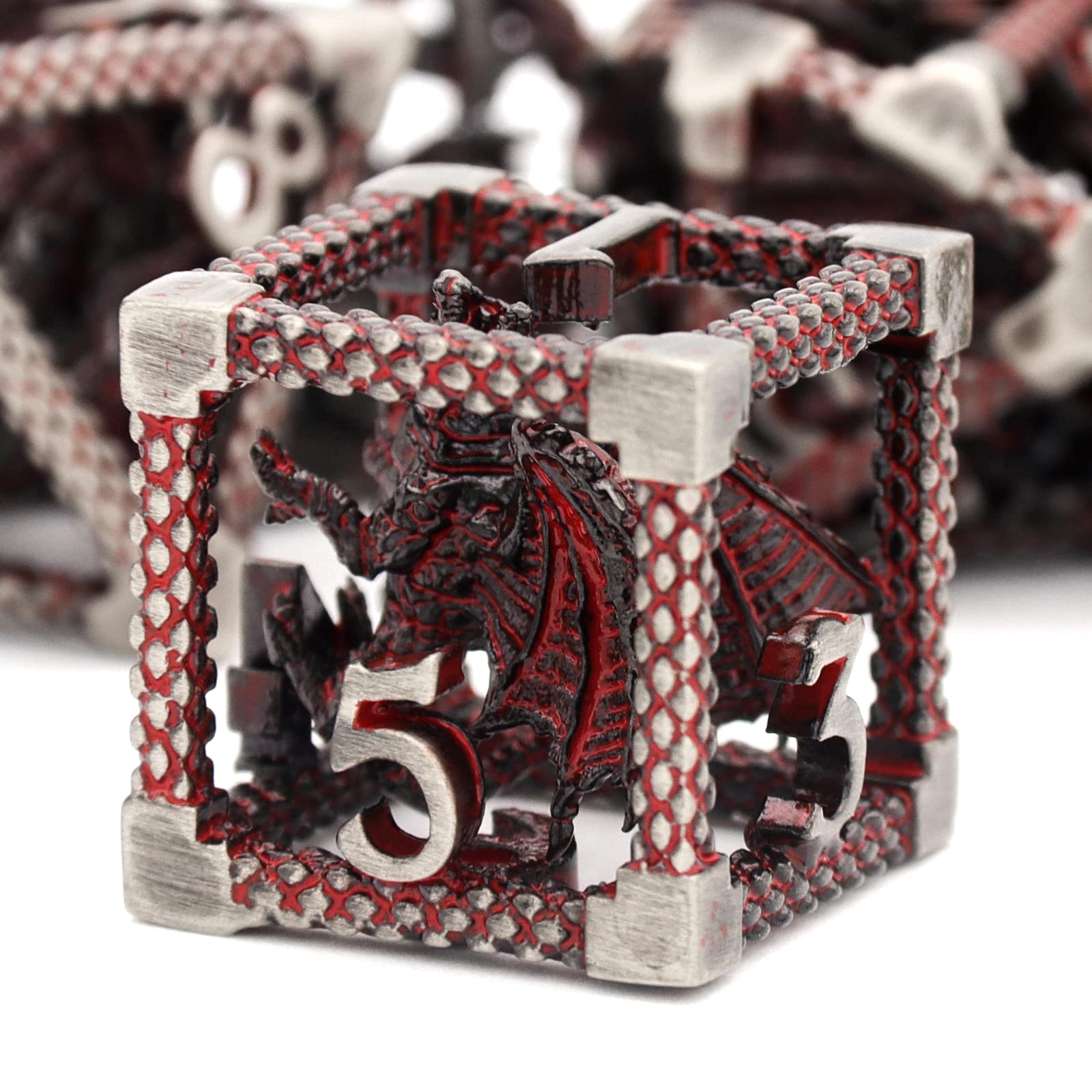 D&D Dice, Dungeons and Dragons Dice HNCCESG Metal Dice Set Polyhedral Hollow Role Playing D and D Starter Dice for RPG MTG Table Board Games Pathfinder Warhammer Shadowrun Yahtzee (3D Silver Blood)