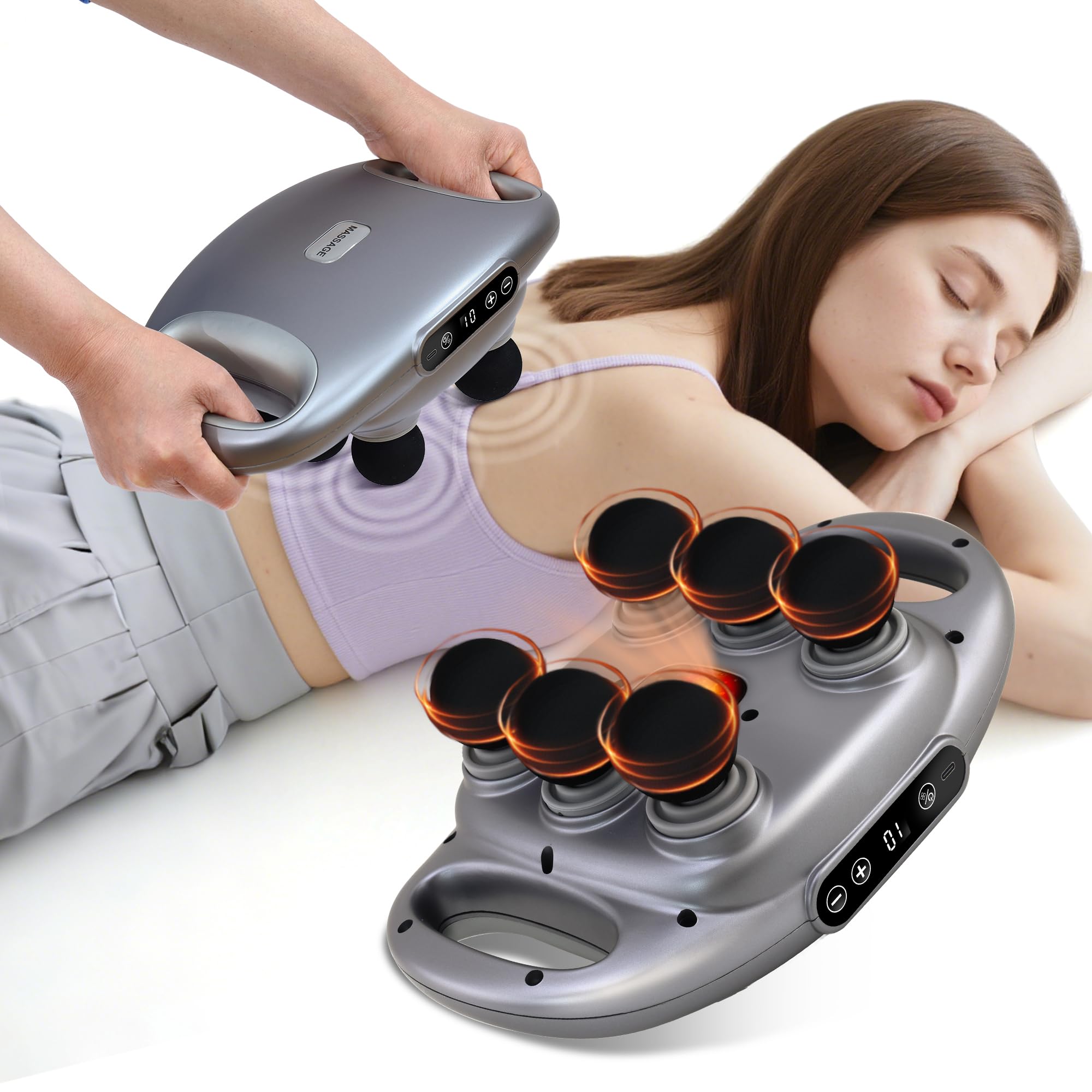 Photo 1 of APXPF 6 Head Massage Gun Deep Tissue - Electric Massager Gun for Legs, Arms, Waist, Back, 9 Levels & 9 Modes Back Massager for Pain Relief, Ideal Gifts for Friends, Mom and Dad, Gray