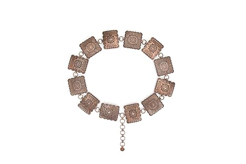 CNBOME Women's Bronze Antique Silver Square Buckle Chain Belt