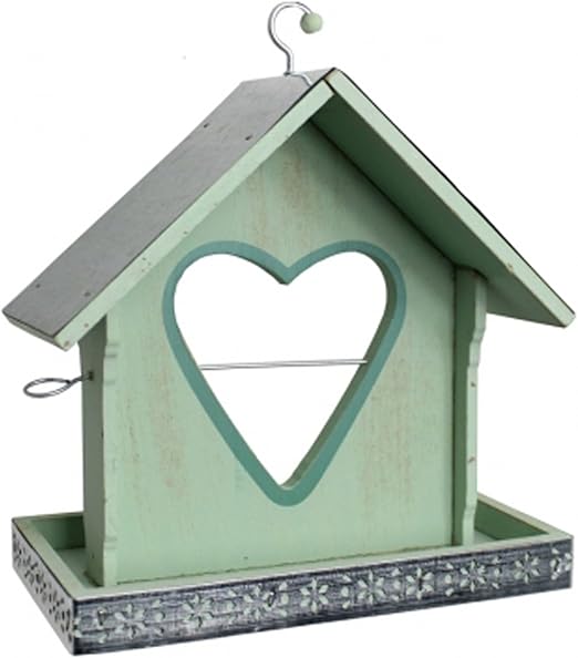 Light Green Painted Garden Bird Feeder With Heart Shaped Apple