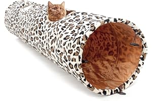 LeerKing extra long Cat Tunnel 51"(L) Dia 12" for Large Fat Cat connectable Crinkle Tube Indoor Outdoor Hideaway Toy for Kitty Bunny and Puppy Leopard