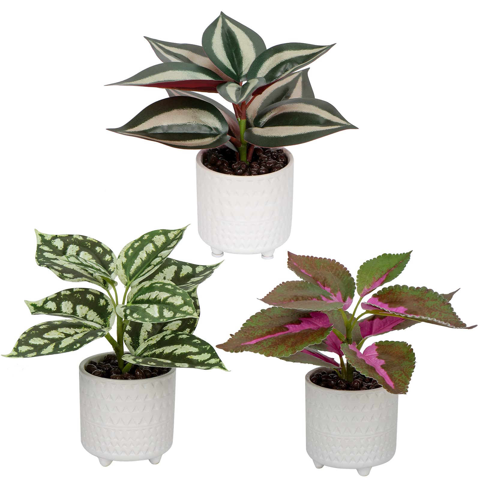 Oairse Small Artificial Plants in Ceramic Pots Set of 3 Decorative Fake Potted Plants Faux Plant Realistic Greenery House Plant Indoor for Home Office Kitchen Bathroom Desk Décor