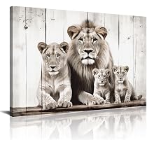 Amazon.com: GLOKAKA Lion Family Canvas Wall Art Black and White ...
