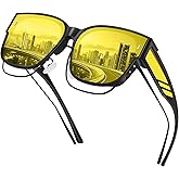 Glapeame Night Vision Driving Glasses for Men Women - Oversized Square Polarized Fit Over Glasses with HD Anti Glare