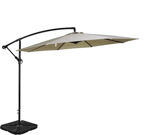 Amazon Com Tourke 10 Ft Cantilever Patio Umbrella Outdoor Offset Market Umbrella With Crank 8 Steel Ribs For Garden Deck Backyard Swimming Pool And More Beige Garden Outdoor