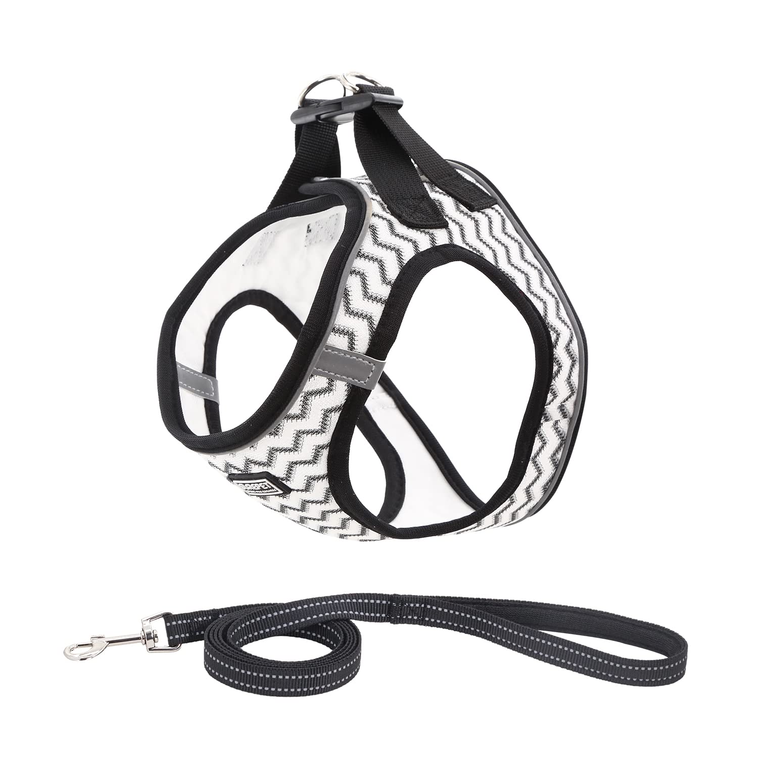 Suredoo Soft Mesh Dog Harness and Leash Set, Step in Reflective Breathable Padded Pet Puppy Vest Harness Leash Set, Comfort Training Walking for Small Dogs Cats (White Wave, XXS)