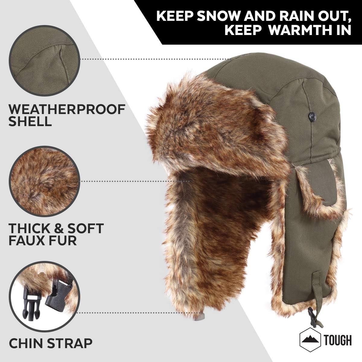 Trapper Hat - Winter Trooper Aviator Earflap Eskimo Hat - Fits Men & Women Army Green : Clothing