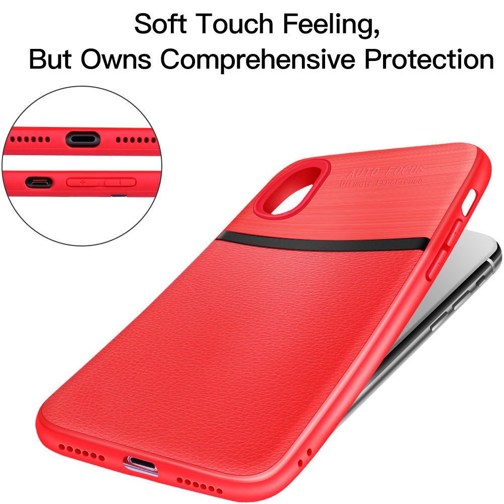 iPhone X Case, iPhone 10 Case, JASBON Soft TPU Brushed Carbon Fiber Phone Case Ultra Thin Breathable Cover Shockproof Protective Case for Apple iPhone X-Red