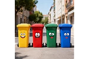 Iprokiu 4pcs/Set Funny Face Wheelie Bin Sticker Cute Expressions Trash Can Decal Indoor Outdoor Garden Patio Home Decor Wall 