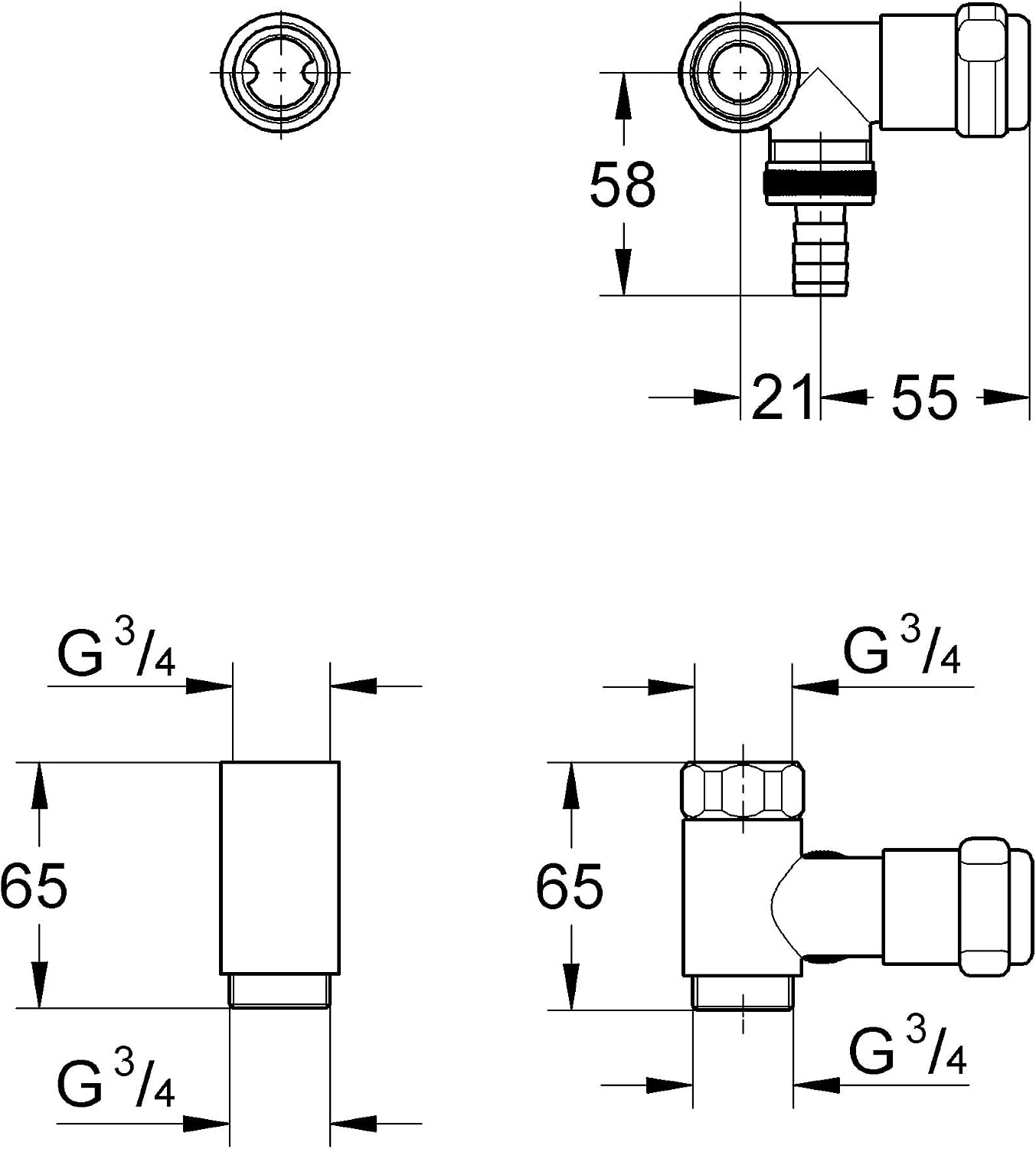Grohe 41043000 WAS Valve Fitting 1/2-Inch DN 20 with Connector on Right Chrome-Plated - Image 3
