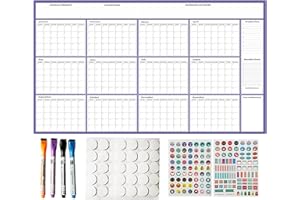 2026 Large Dry Erase Calendar For Wall, Big Grid Dry Erase Yearly Planner, Large 2026 Wall Calendar 12 Month For Home Office 