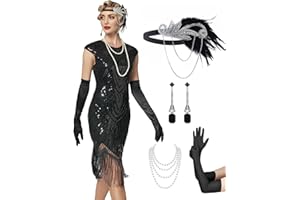 MTITE Women's Flapper Dresses 1920s Dresses for Women Great Gatsby Sequin Fringed Roaring 20s with 20s Accessories Set