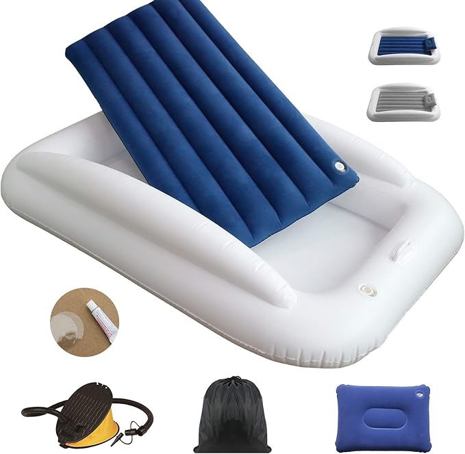 USHMA Travel Toddler Bed with GreyNavy Fabric Air Mattress, Inflatable