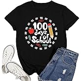 Ascrazy 100 Days of School Shirts for Women Teacher School Days T-Shirt Happy 100th Day Teachers Tee Tops