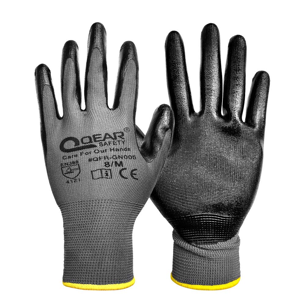 12 Pairs Nitrile Rubber Coated Work Safety Gloves, Multi-Function,Light-Weight,Good Abrasion, Oil/Greasy Resistance palm (10)