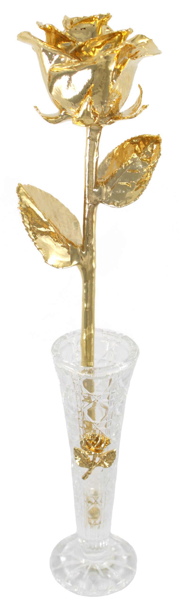 Real Rose Dipped in 24k Gold w/ Crystal Vase Venus Rose (Open Bud