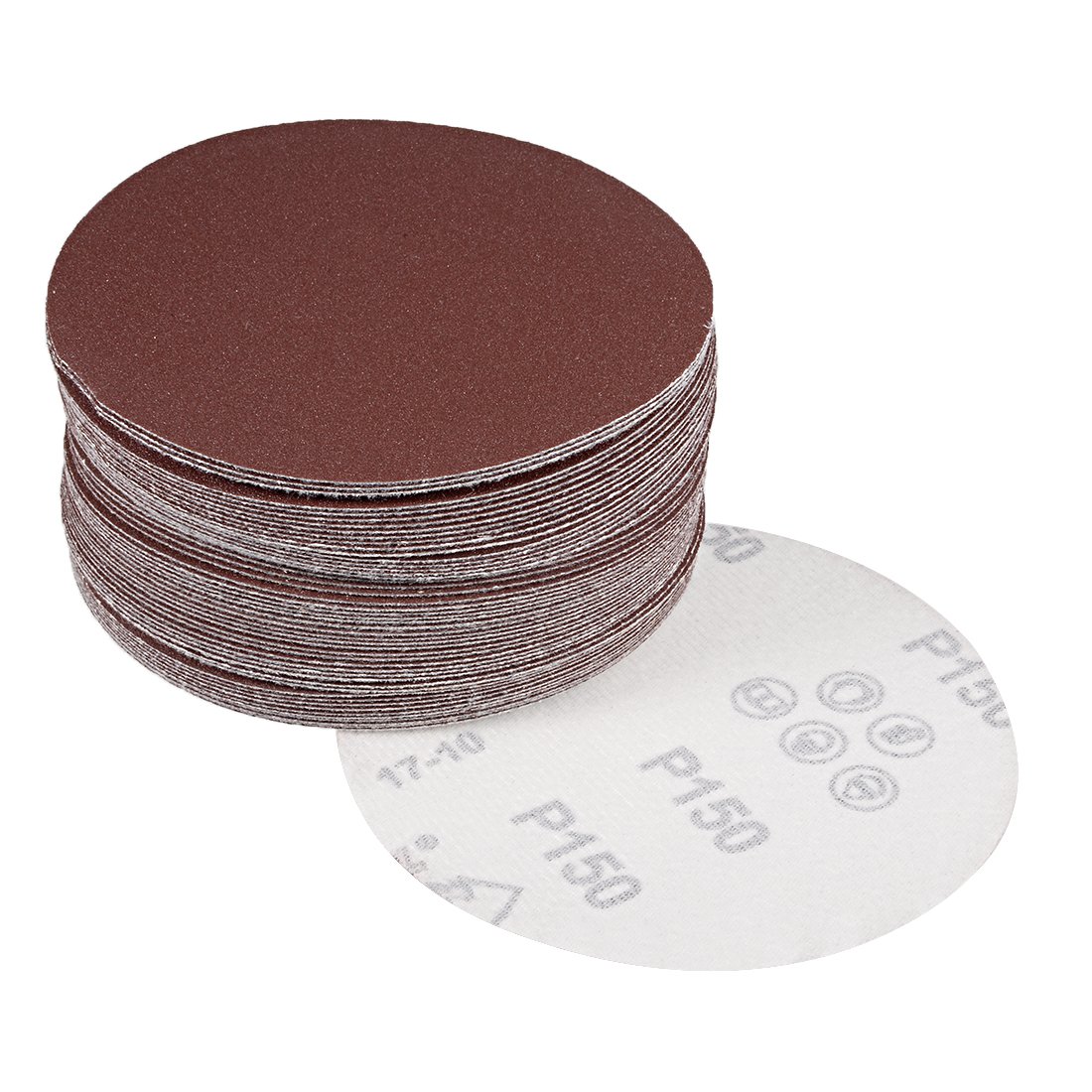 sourcingmap 50Pcs 5 inch Hook and Loop Sanding Disc 150 Grits Flocking Sandpaper for Random Orbit Sander