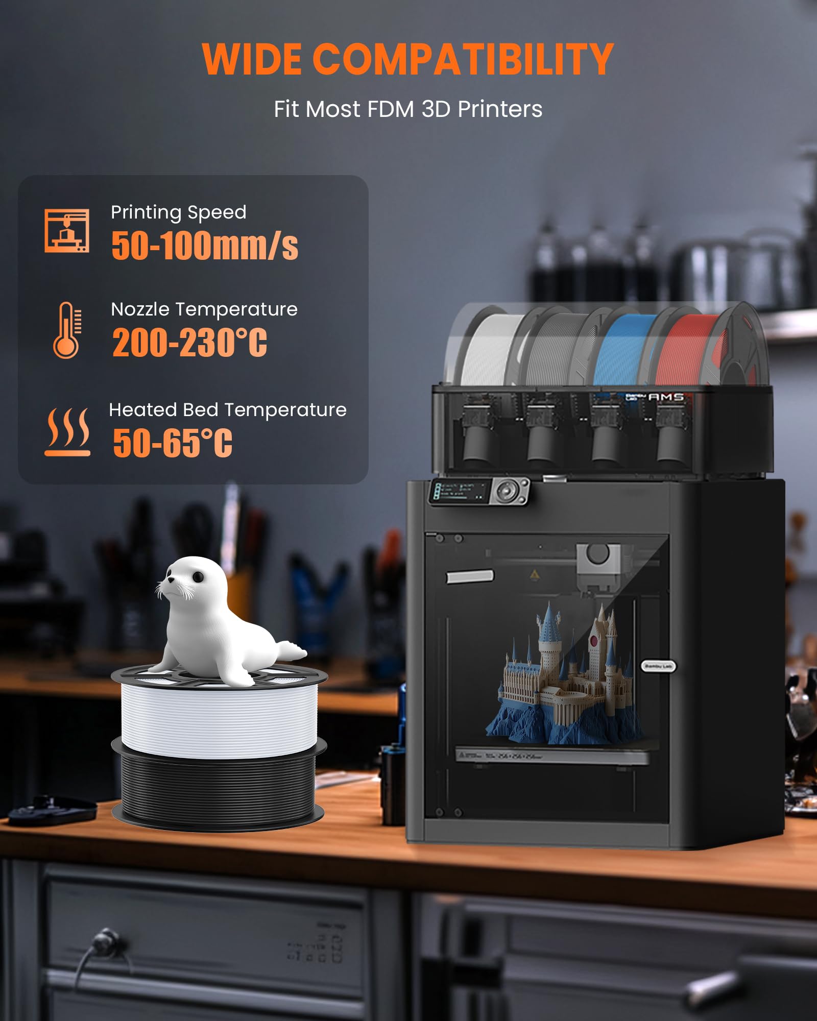 TECBEARS PLA Filament 1.75mm Schwarz 10KG, 3D Drucker Filament PLA, Filament 3d Druckmaterialien, Vakuumverpackung，Maßgenauigkeit +/- 0,02 mm 7