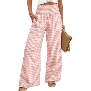 Dokotoo Womens Striped Gingham Pants 2026 Casual Pants Casual Cute Comfy Bottoms with Pockets Plaid Outfits