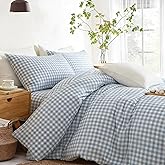 MWL Toy Gingham Duvet Cover Queen Size Blue White Plaid Checkered Comforter Cover 3 Pcs Breathable Durable Washed Cotton Duvet Cover Set Grid Bedding Set