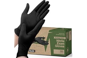FifthPulse [150 Count] Biodegradable Gloves - Black Nitrile Disposable Gloves - Medical Exam and Food Safe - Latex Free