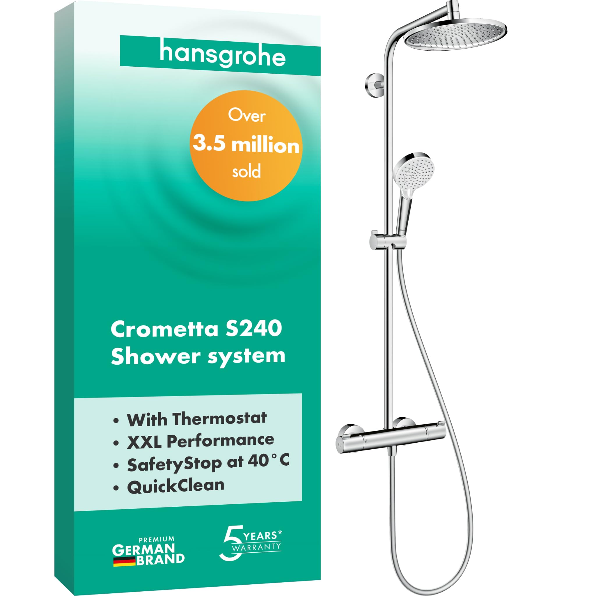 Hansgrohe Crometta S 240 1 Jet All In One Shower Column With Thermostatic Control, Chrome 27267000