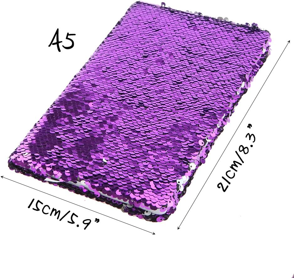 Gino A5 Reversible Sequin Notebook, 1 x Purple (8.3x5.6x0.8 inches), 78 pages, Blank Book for Journal Writing - Image 5