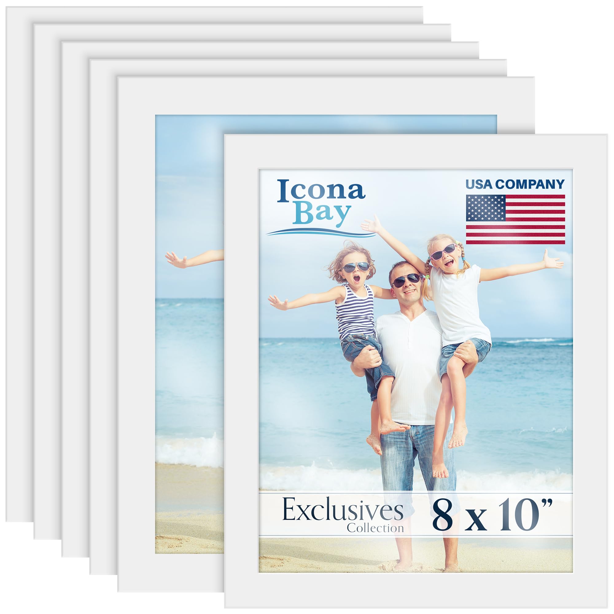 Icona Bay - 10x8 Picture Frames - White, 6 Pack - Sturdy Engineered Wood Photo Frames 10 x 8 - Sleek Design, Table Top or Wall Mount - Exclusives Collection