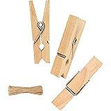 Mini Clothespins, Mini Clothes Pins for Photo, 100 Pack Wooden Small Clothes Pin with 32 FT Jute Twine String, Tiny Decorativ