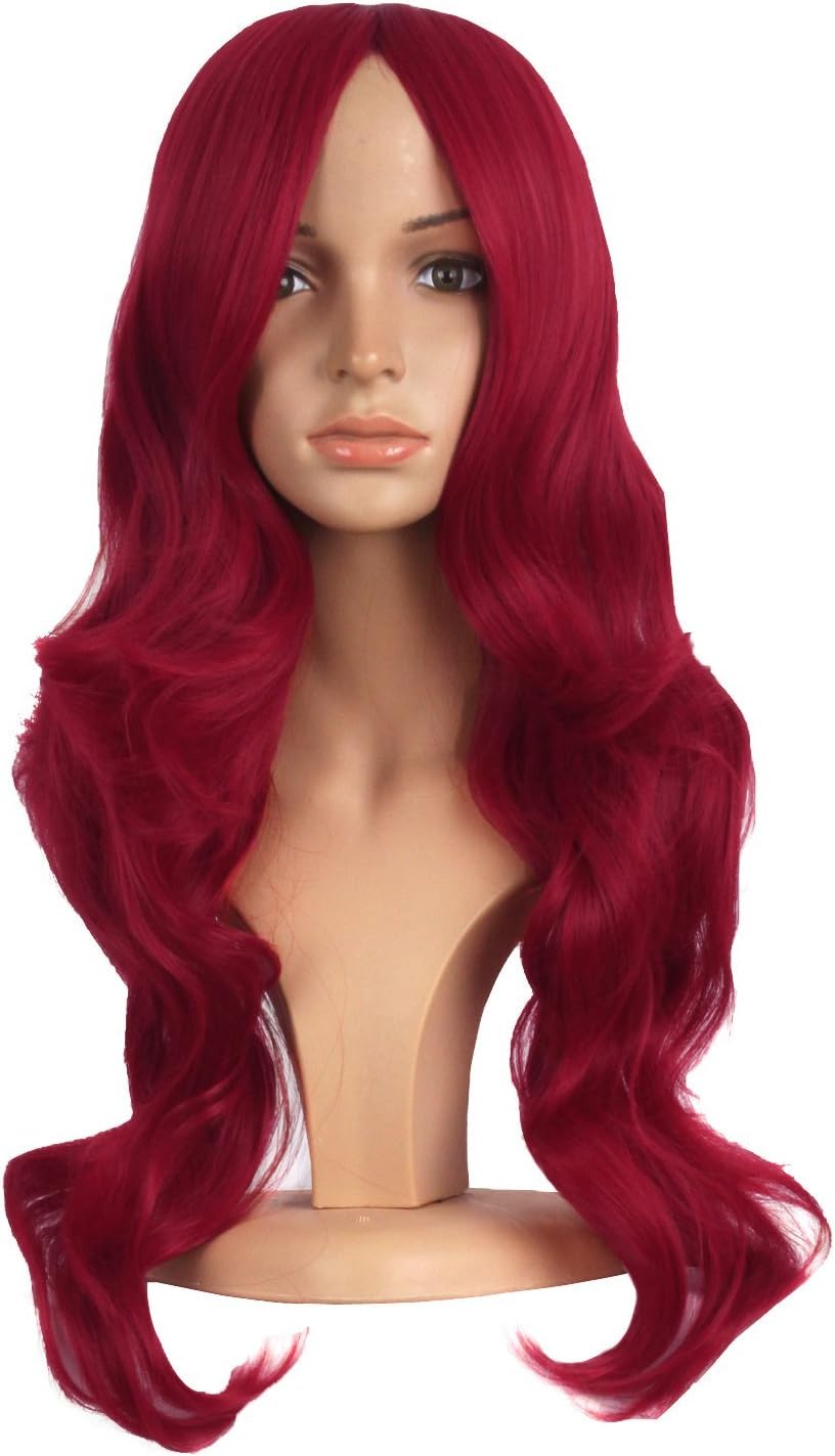 MapofBeauty 24 Inch/60 cm Charming Synthetic Long Wavy Women Party Anime Cosplay Wig (Blood Red), 24 inch (Pack of 1)