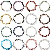 Aiyorse 16 PCS Crystals Chip Bracelets Set for Women, Natural Crystal Bracelets Colorful Irregular Chips Beads Stretch Bracelet Reiki Stretch Beaded Bracelet Align Chakras Promote Communication