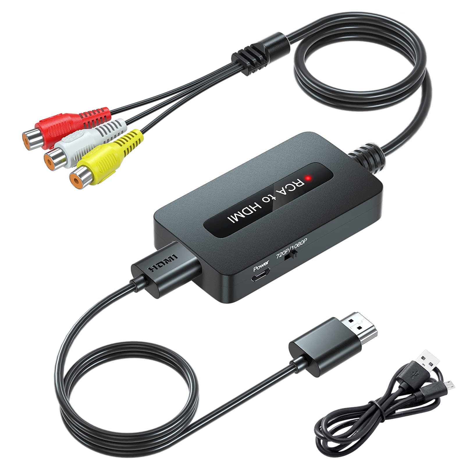 RCA to HDMI Cable Converter - CVBS Composite AV to HDMI Converter for N64/Wii/PS2/Xbox with Male RCA Output to Display on HDTVs