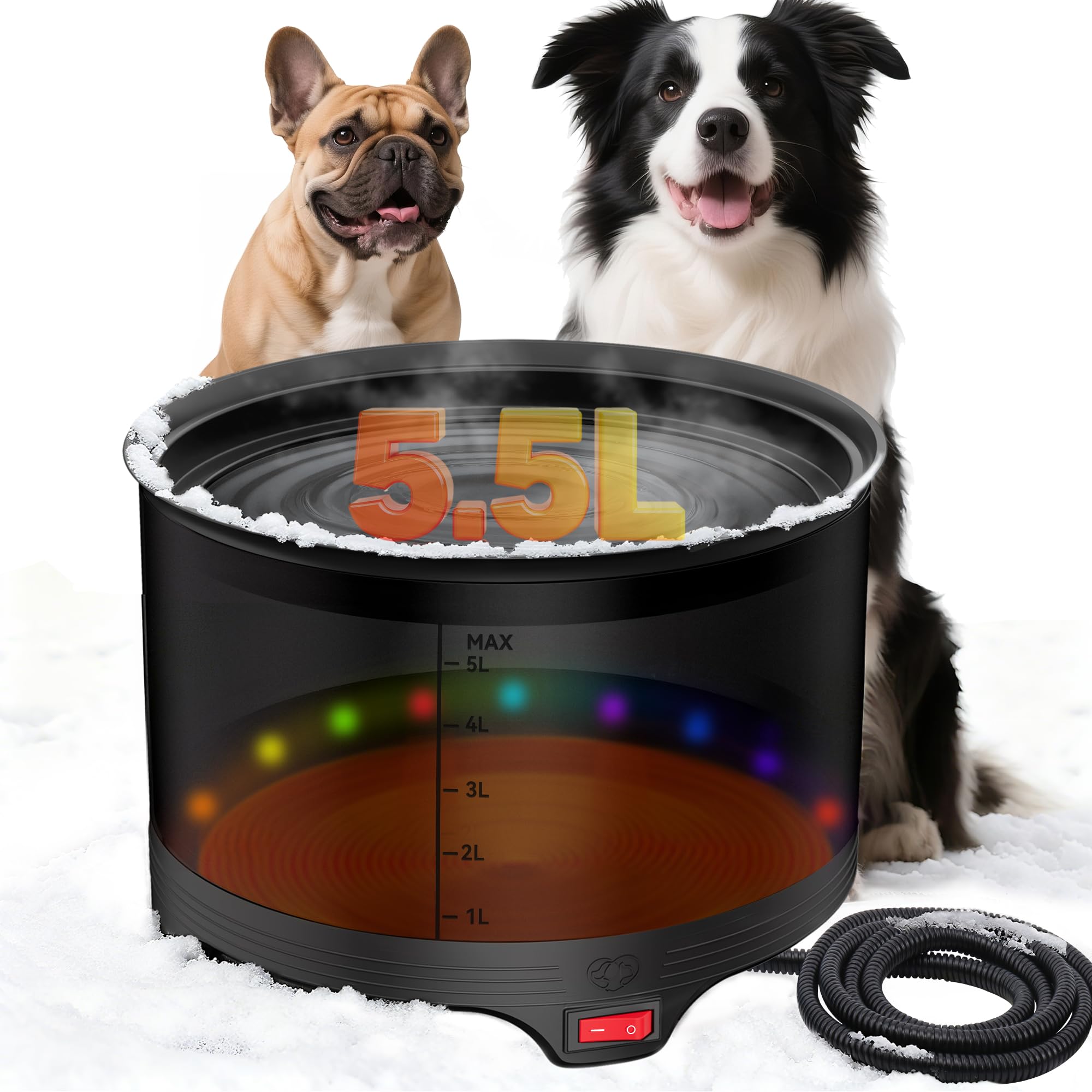 Photo 1 of UPSKYPET 5.5L Heated Water Bowl, 1.45Gal Large Heated Dog Bowls for Outside, Outdoor Winter Waterproof Heat Pet Water Bowl with Chew Resistant Power Cord & LED Neon for Dog/Cat/Chicken/Duck/Rabbit