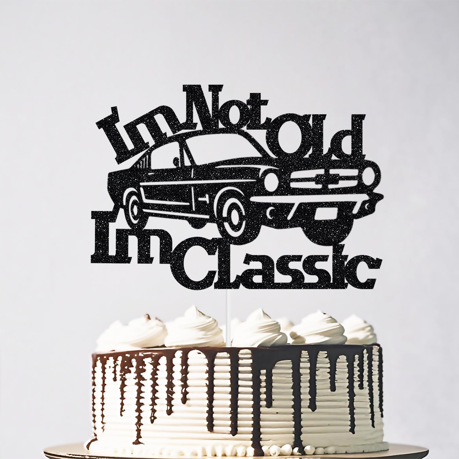 Photo 1 of I'm Not Old I'm Classic Cake Topper - Vintage Car Theme Happy Birthday Cake Toppers, Cheers to 50 60 70 Years Fabulous Birthday Party Supplies Black Glitter