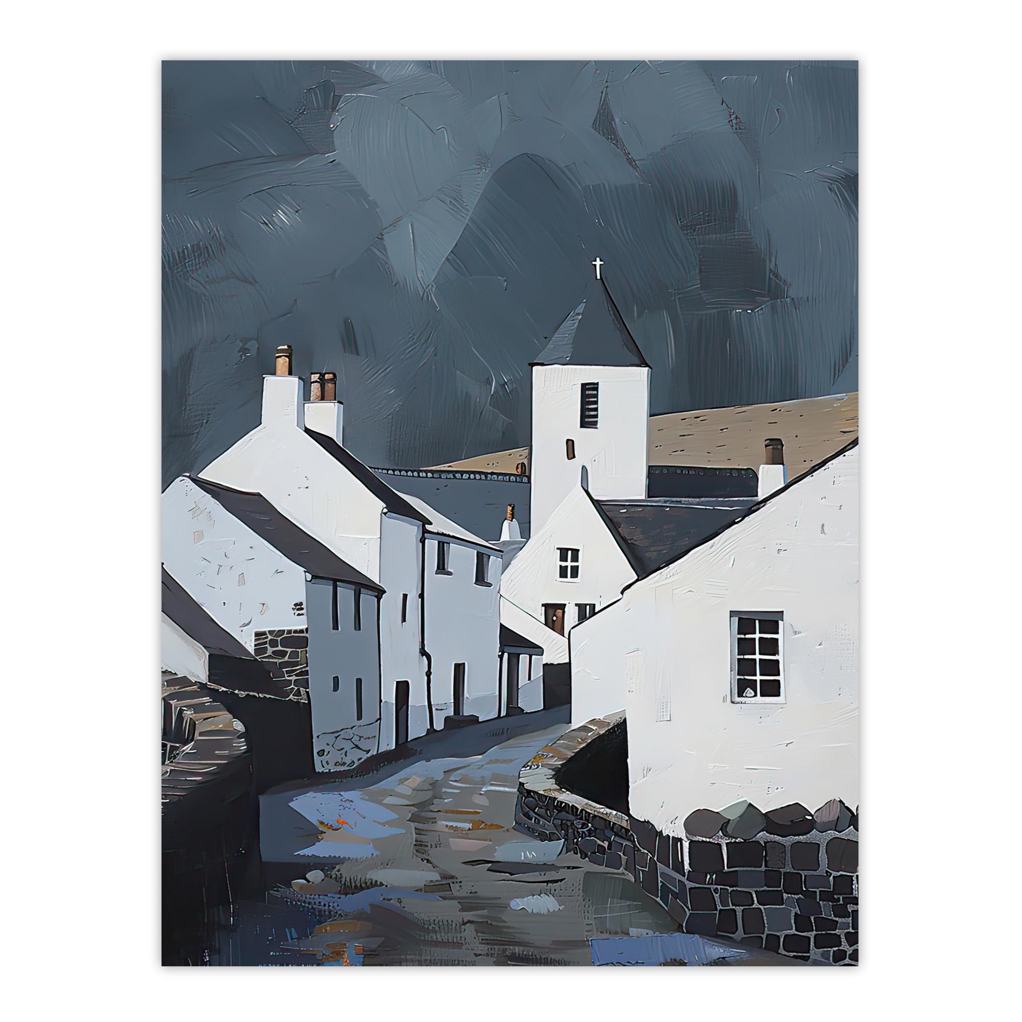 Artery8 Aberdaron Village Oil Painting Wales Timeless Living Room Extra Large XL Wall Art Poster Print