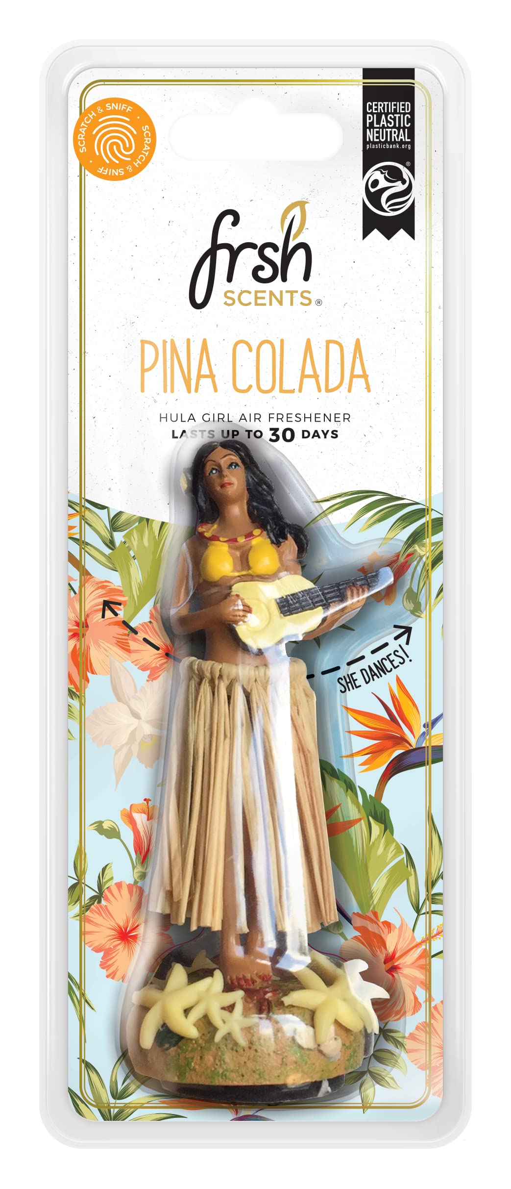 FRSH Scents FR9750 Car Air Freshener 3D Hula Girl with Pina Colada Fragrance, Beige