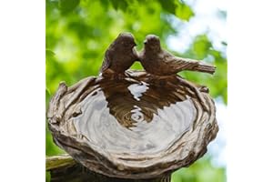 Hebdids Outdoor Bird Feeder Wild Bird Bath Bowl - Garden Decoration Resin Bird Nest with Standing Bird Sculpture, 7.8×7.8×5.1 Inches
