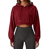 Remidoo Cropped Hoodie Women Long Sleeve Crop Top Casual Drawstring Hooded Sweatshirt