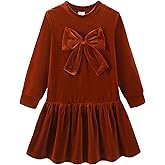 yccvoo Girls Long Sleeve Dress: Toddler Girl Velvet Bow Tie Christmas Dresses for Casual Winter Holiday with 2-7T