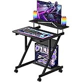 Dripex Computer Desk for Small Spaces, 27.5 inch Small Computer Desk, 3 Tier Compact Desk with Monitor Shelf and Bottom Storage Shelves, Space Saving Desk, Black