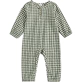 CEHEDDO Baby Boy Girl Gingham Jumpsuit Long Sleeve Plaid Romper Button Playsuit Unisex Fall Casual One Piece Outfit