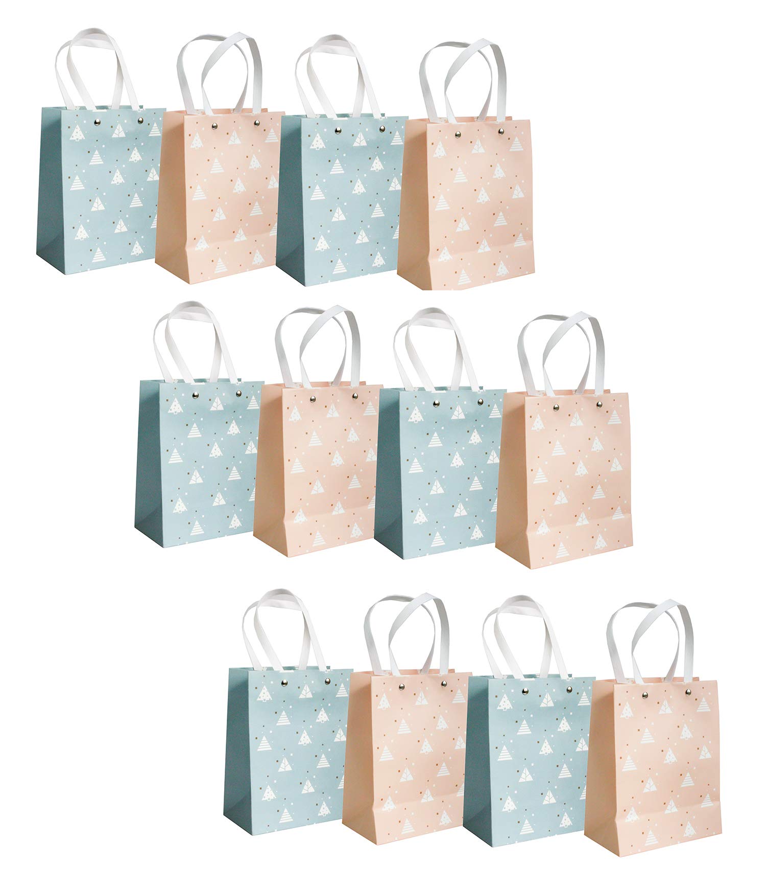 Emartbuy Set of 12 Luxury Gift Bag Strong Laminated Paper Mixed Colours 18 x 23 x 10 cm - Trees - Blue and Pink