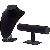 Juvale Necklace Display Stand & Bust Set - 2-Piece, Black Velvet, Modern Freestanding - Necklace Holder Stand & Bracelet Holder Display - Jewelry Showcase for Vendors & Photography