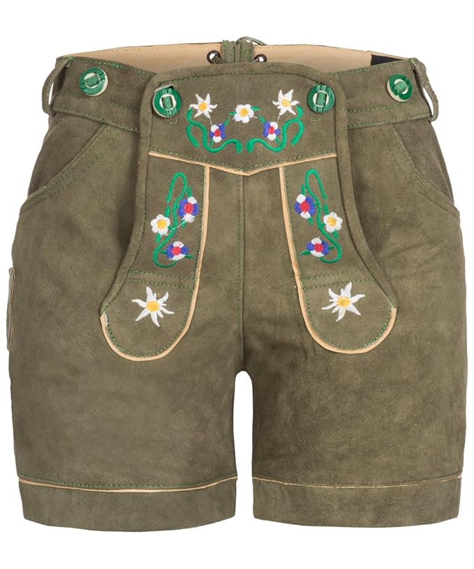 Tracht & Pracht - Damen 100% Wildleder - Trachtenlederhose Kurz Flora - Lederhose