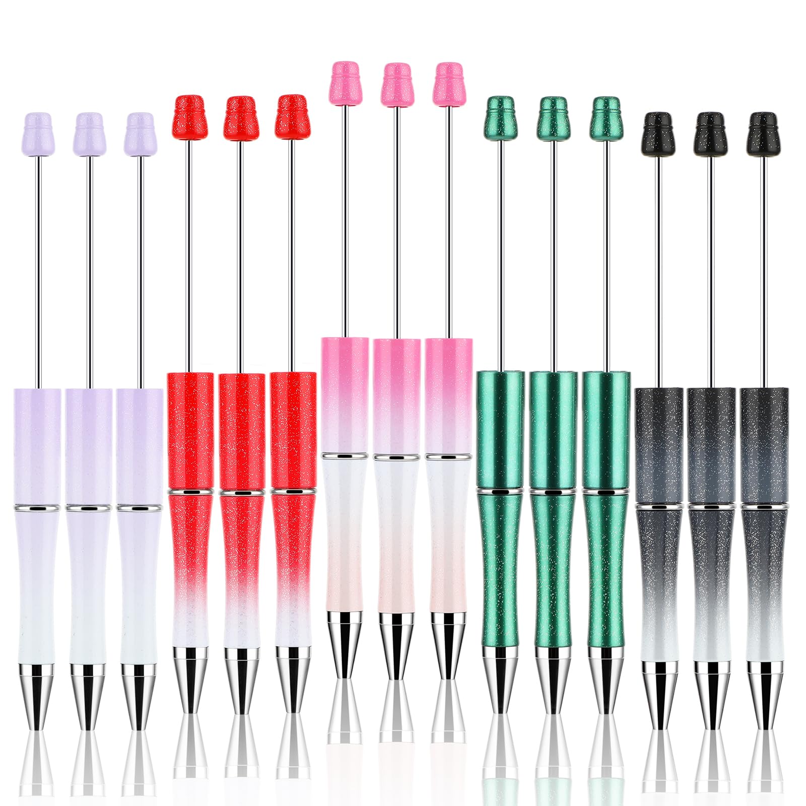 Mabor 15PCS Plastic Beadable Pens Multi Colored Beaded Pen for Kids Students DIY Black Ink Bead Ballpoint Pens for School Office Supplies Novelty for Adults Teenagers