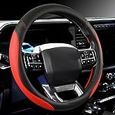 CACAWIZ Car Steering Wheel Cover for Ford - Steering Wheel Cover for F150 F250 350, Expedition, Premium Leather, Red